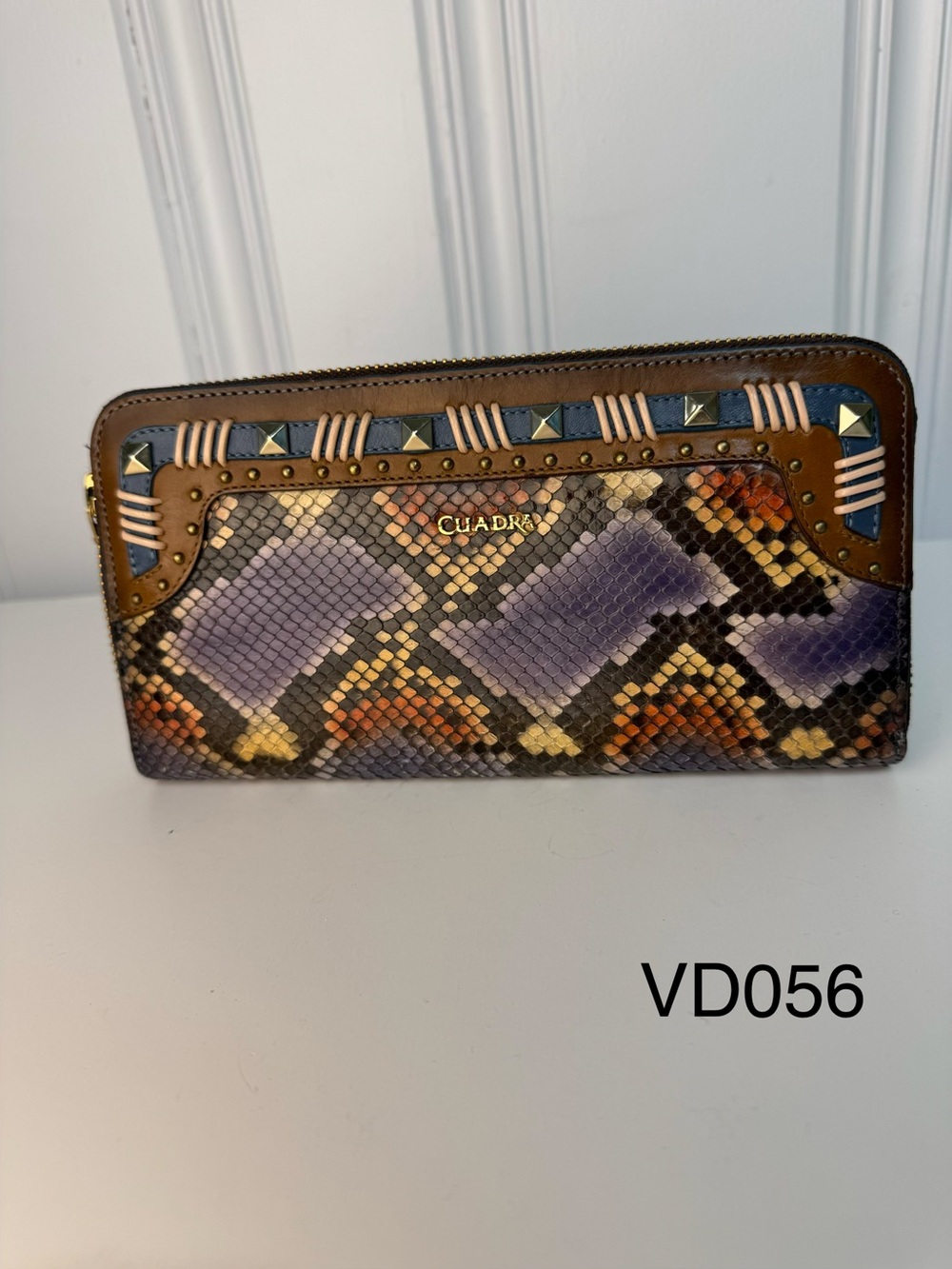 Cuadra Exotic Reptile Leather Multicolor Zip Around Wallet